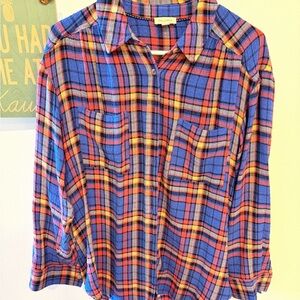 Pilcro Blue Red Yellow Plaid Button-Down Shirt